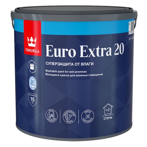 Tikkurila Euro Extra 20 / Тиккурила Евро Экстра 20 полуматовая краска для влажных помещений Tikkurila Euro Extra 20 / Тиккурила Евро Экстра 20 полуматовая краска для влажных помещений
