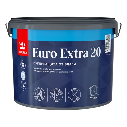 Tikkurila Euro Extra 20 / Тиккурила Евро Экстра 20 полуматовая краска для влажных помещений